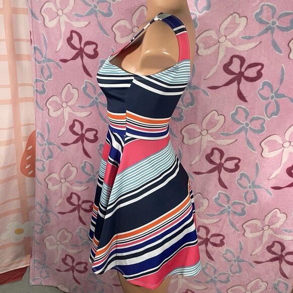 Y2K Derek Heart Size Medium Juniors Multi-color Striped Skater Dress - Picture 4 of 7